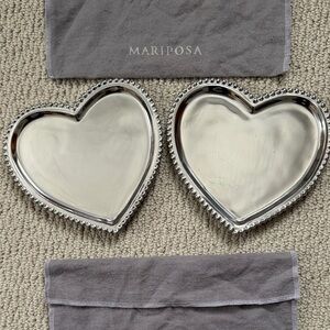 2 Mariposa Silver Beaded Heart Dish/Tray Valentines with bags-NEW